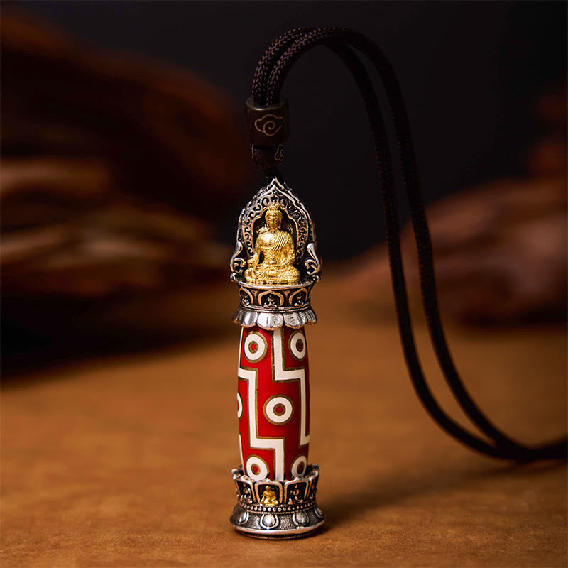 Buddhist Blessing Tibetan Medicine Buddha Nine-Eye Dzi Bead Protection Necklace Pendant