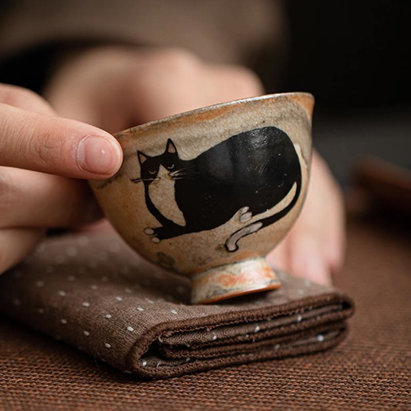 Buddhist Blessing Small Cute Cat Teacup Kung Fu Tea Cup 60ml