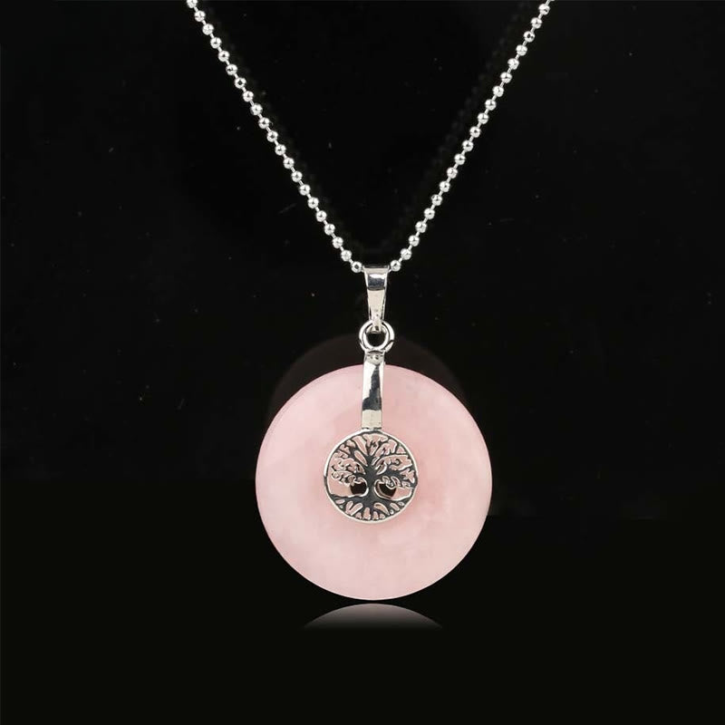 Buddhistblessing Crystal Rose Quartz Green Aventurine Amethyst The Tree Of Life Necklace Pendant