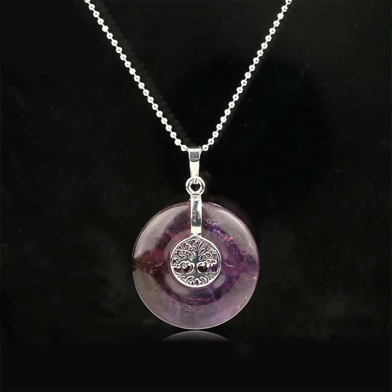 Buddhistblessing Crystal Rose Quartz Green Aventurine Amethyst The Tree Of Life Necklace Pendant