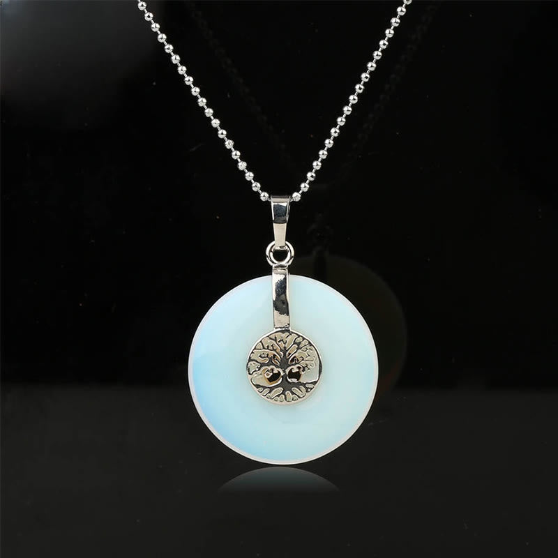 Buddhistblessing Crystal Rose Quartz Green Aventurine Amethyst The Tree Of Life Necklace Pendant