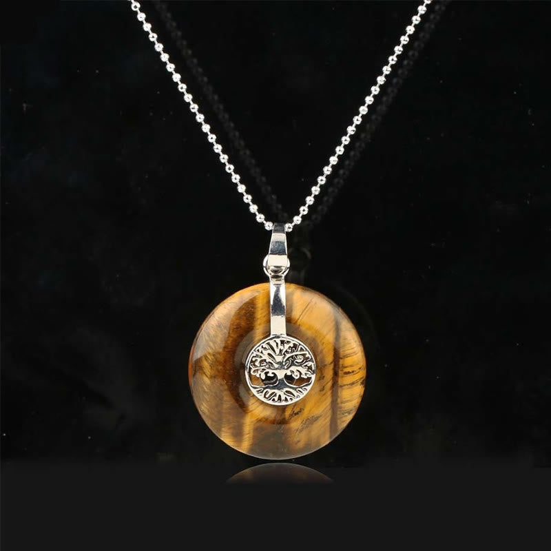 Buddhistblessing Crystal Rose Quartz Green Aventurine Amethyst The Tree Of Life Necklace Pendant