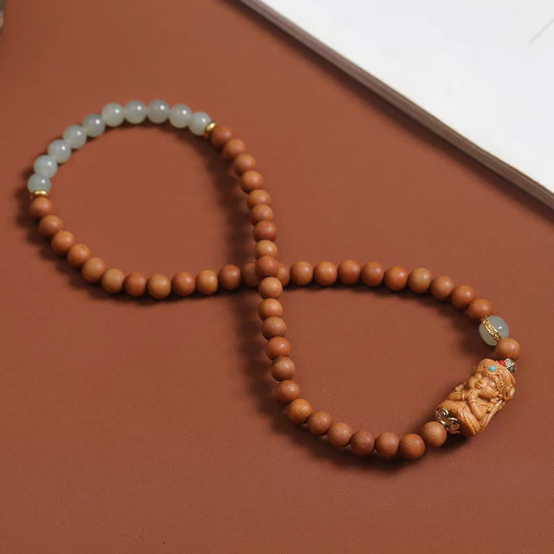 Buddhistblessing tempel Stones Tibetan Zakiram Goddess Of Wealth Hetian Jade Sandalwood Prosperity Bracelet