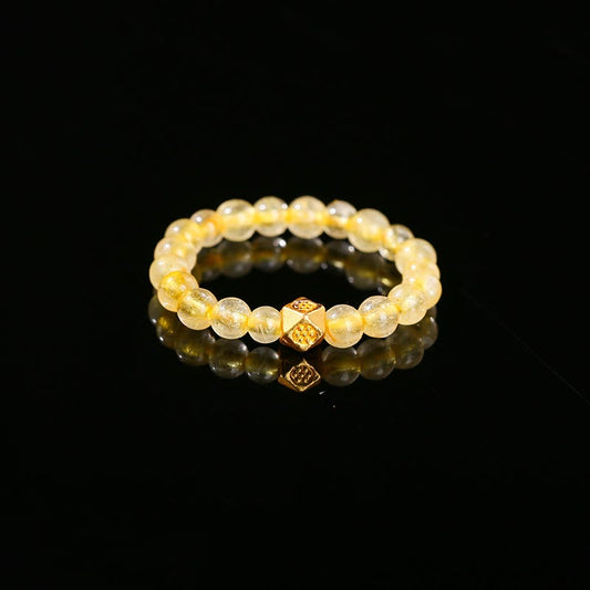 Buddhistblessing tempel Stones 3mm Golden Rutilated Quartz Beads Wealth Elastic String Ring