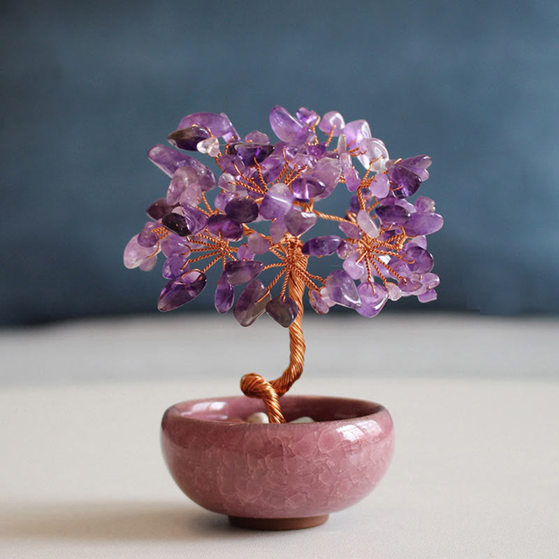 Buddhistblessing tempel Stones Various Crystal Citrine Amethyst Green Aventurine Tree Prosperity Home Decoration