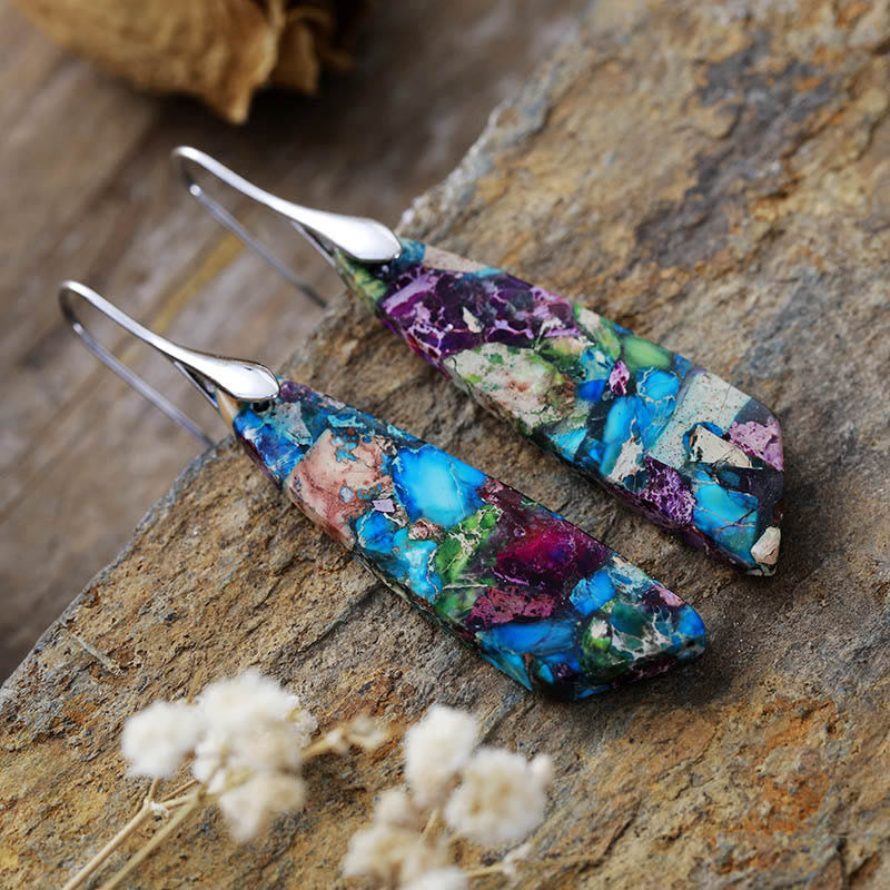 Buddhistblessing Anti-Stress and Balance Natural Emperor Stone Geometric Crystal Earrings