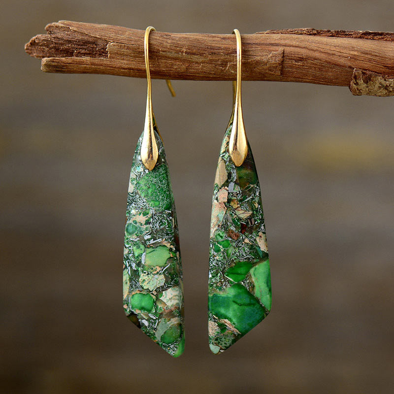 Buddhistblessing Anti-Stress and Balance Natural Emperor Stone Geometric Crystal Earrings