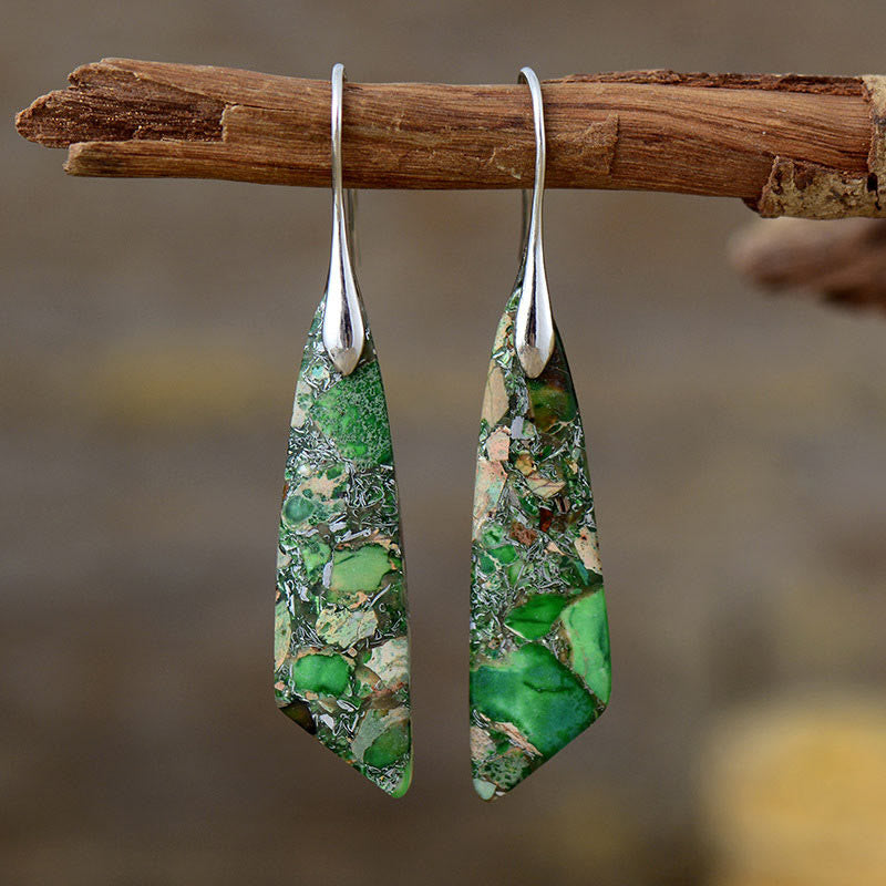 Buddhistblessing Anti-Stress and Balance Natural Emperor Stone Geometric Crystal Earrings