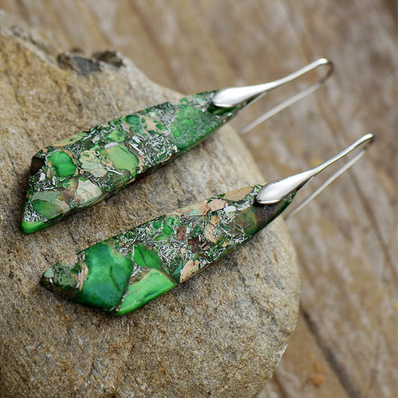 Buddhistblessing Anti-Stress and Balance Natural Emperor Stone Geometric Crystal Earrings
