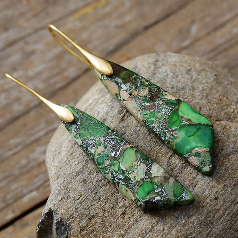 Buddhistblessing Anti-Stress and Balance Natural Emperor Stone Geometric Crystal Earrings