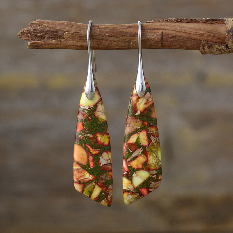 Buddhistblessing Anti-Stress and Balance Natural Emperor Stone Geometric Crystal Earrings