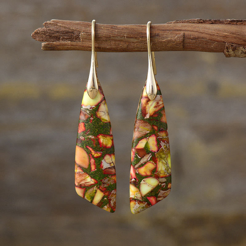 Buddhistblessing Anti-Stress and Balance Natural Emperor Stone Geometric Crystal Earrings