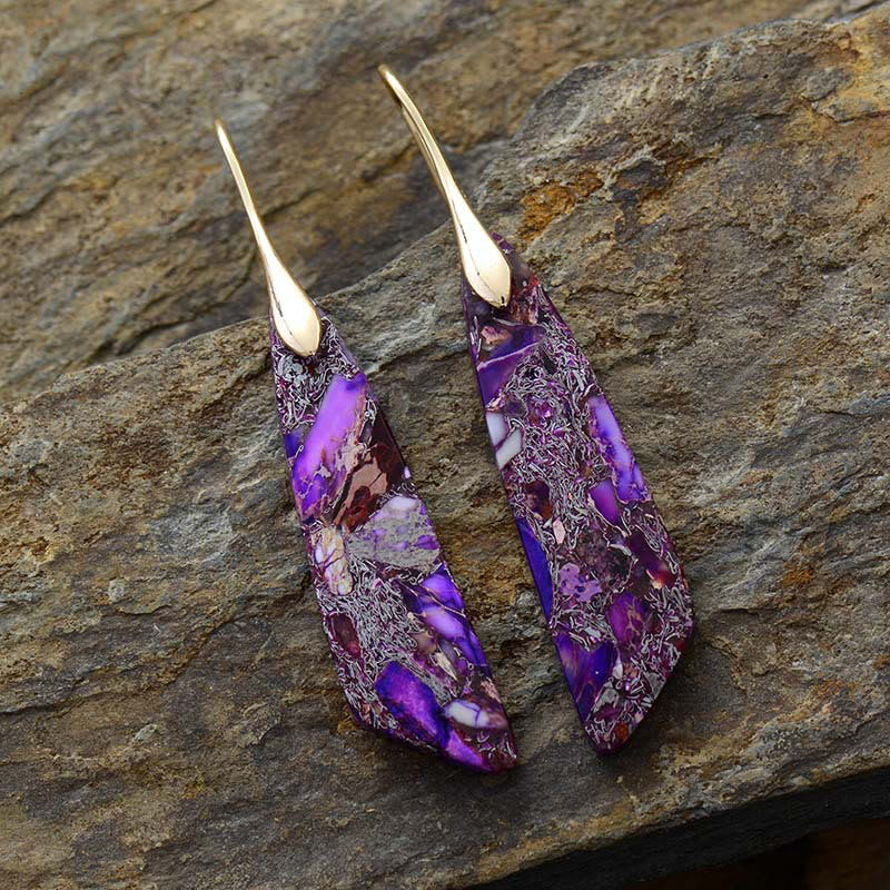Buddhistblessing Anti-Stress and Balance Natural Emperor Stone Geometric Crystal Earrings