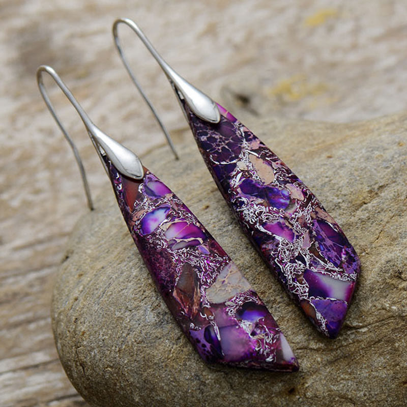 Buddhistblessing Anti-Stress and Balance Natural Emperor Stone Geometric Crystal Earrings