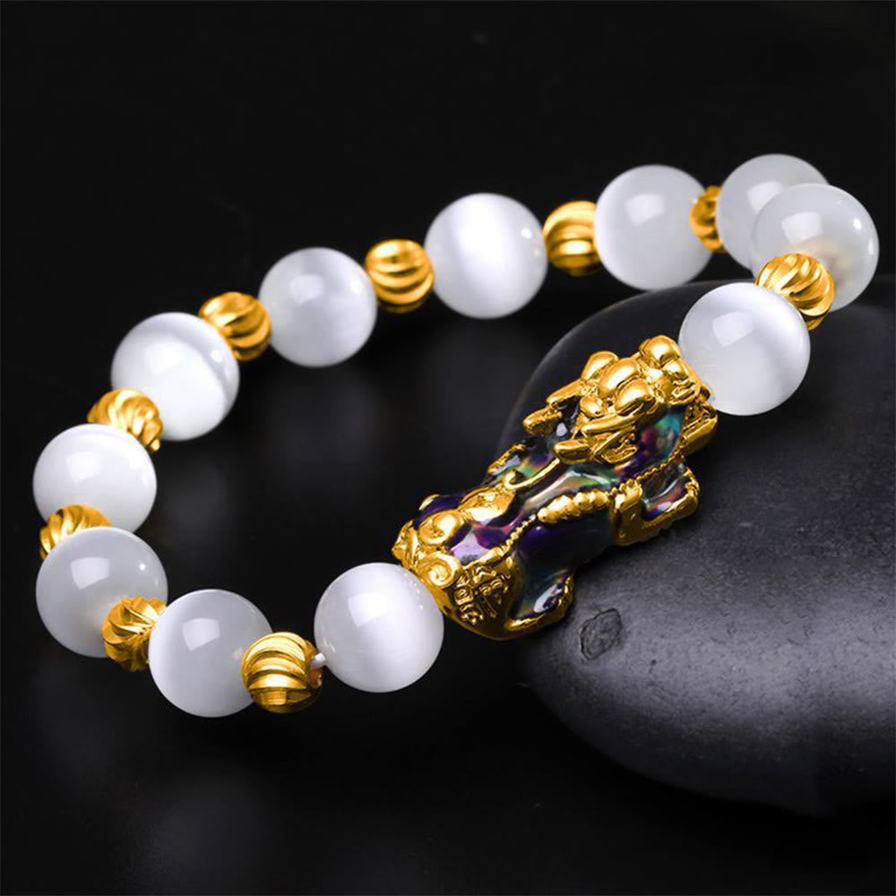 Buddhistblessing tempel Stones Cat Eye Color Change PiXiu Support Bracelet
