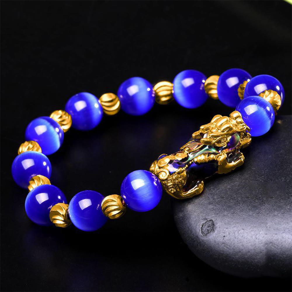 Buddhistblessing tempel Stones Cat Eye Color Change PiXiu Support Bracelet