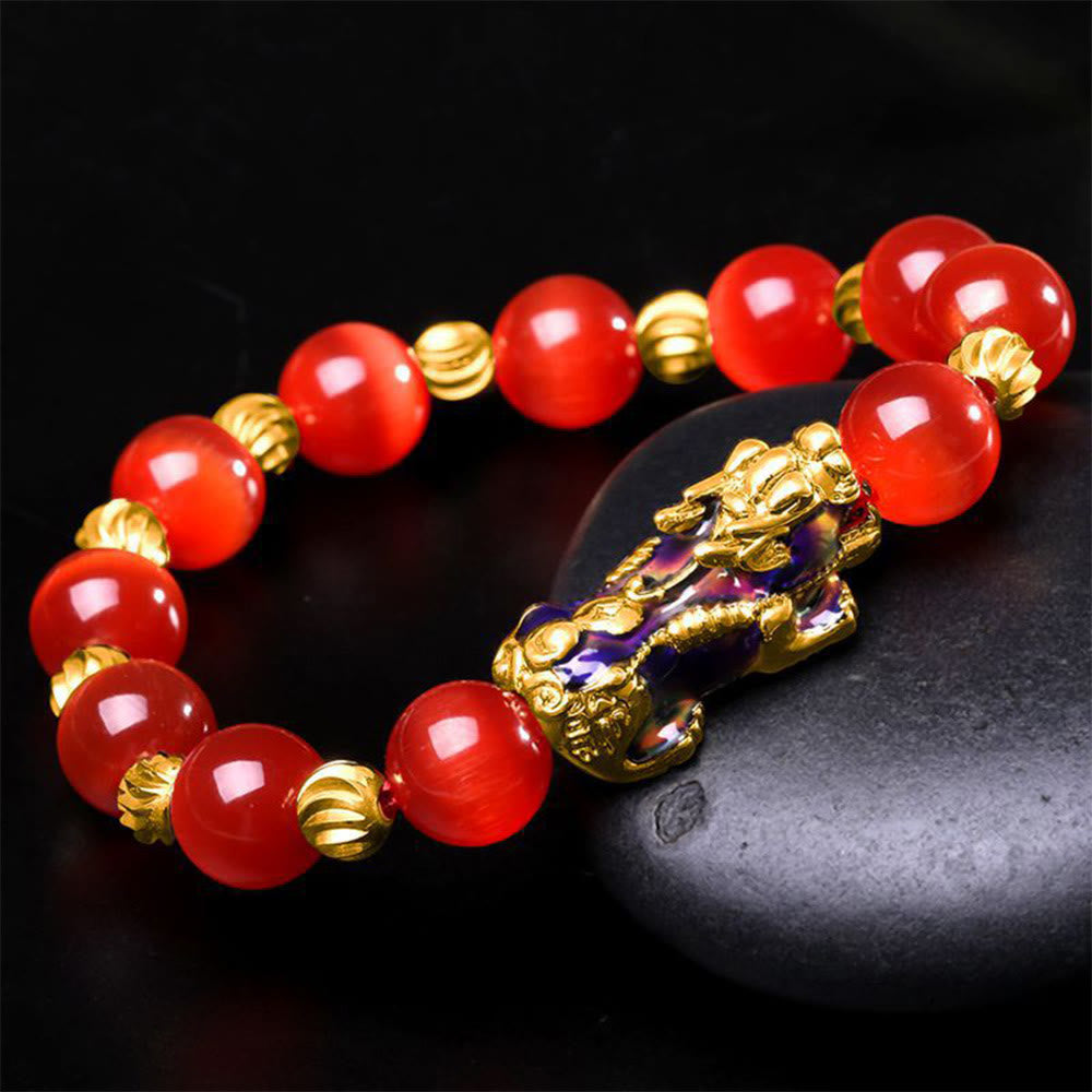 Buddhistblessing tempel Stones Cat Eye Color Change PiXiu Support Bracelet