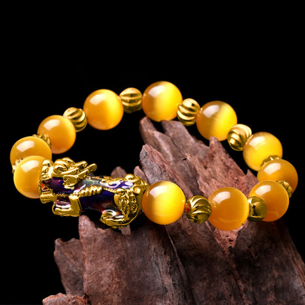Buddhistblessing tempel Stones Cat Eye Color Change PiXiu Support Bracelet