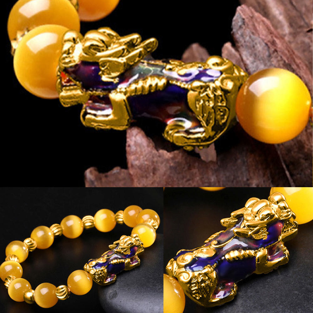 Buddhistblessing tempel Stones Cat Eye Color Change PiXiu Support Bracelet
