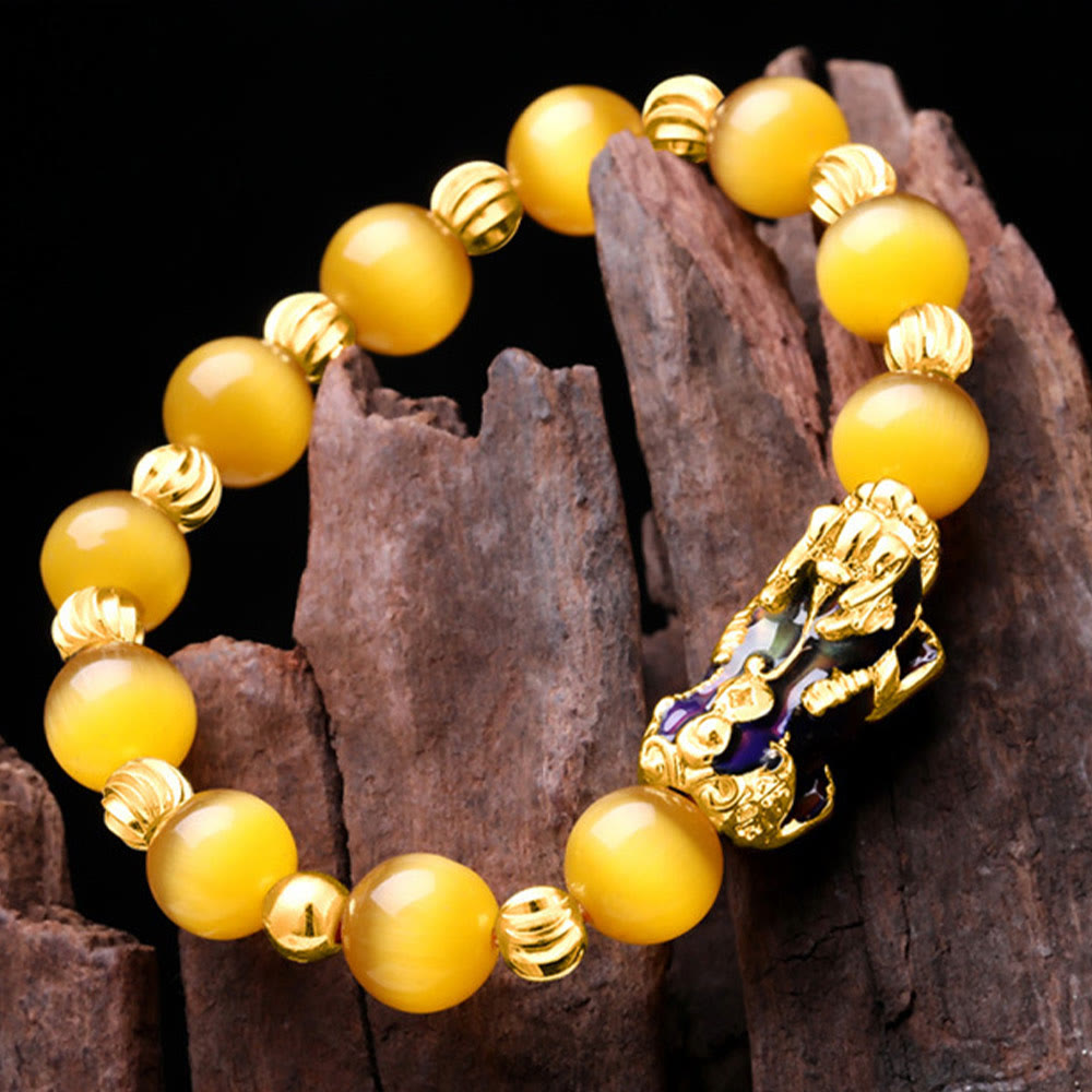 Buddhistblessing tempel Stones Cat Eye Color Change PiXiu Support Bracelet