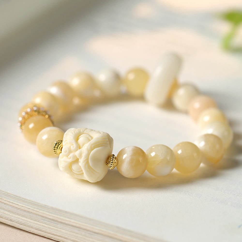Buddhistblessing Amber Gray Agate Ivory Fruit Confidence Bracelet
