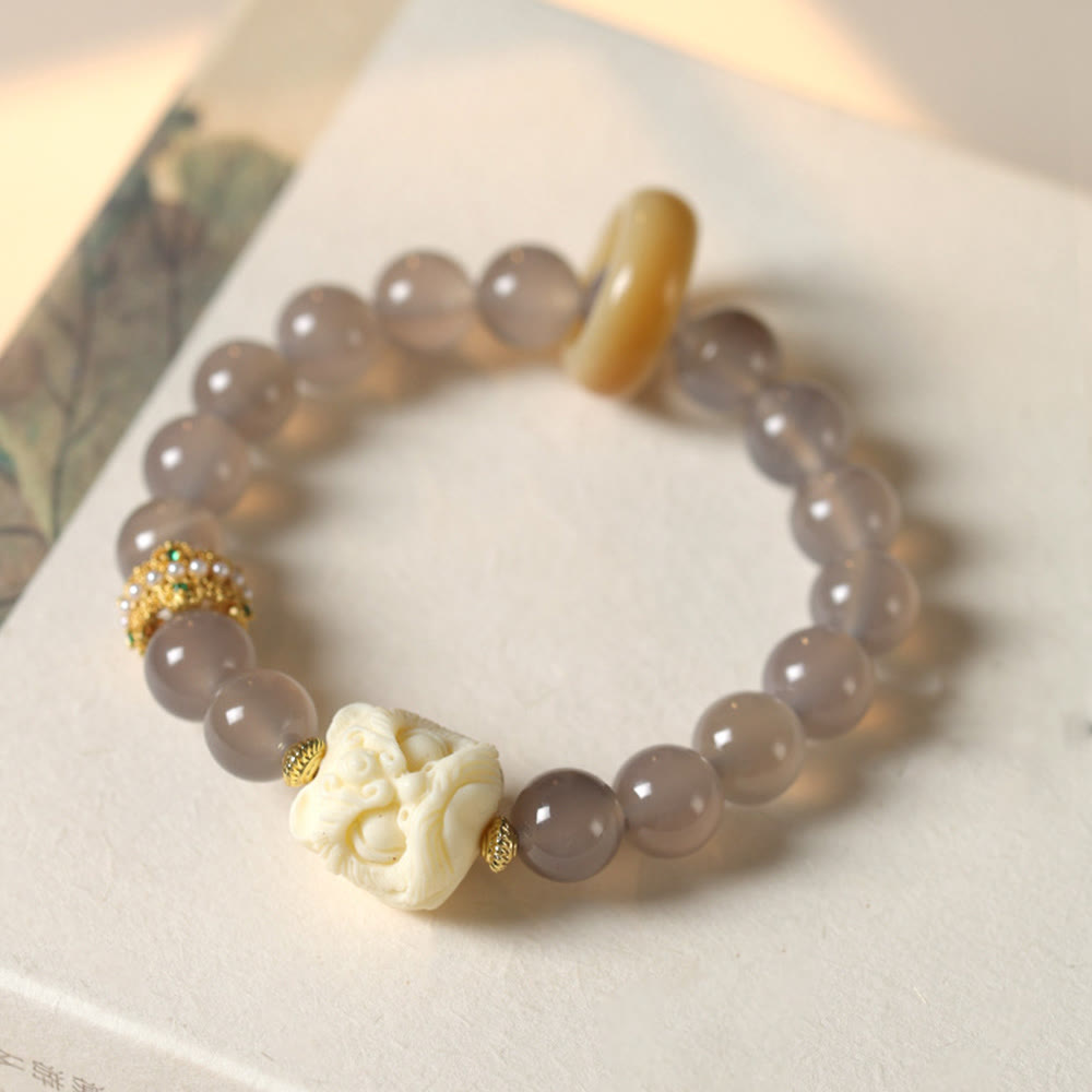 Buddhistblessing Amber Gray Agate Ivory Fruit Confidence Bracelet