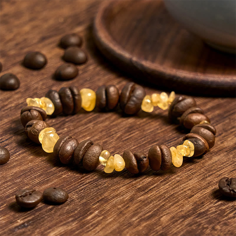 Buddhist Blessing Handmade Natural Coffee Beans Amethyst Citrine Amazonite Irregular Crystal Bracelet