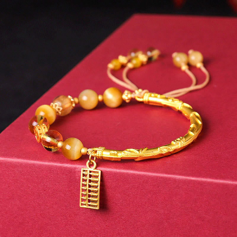 Buddhist Blessing Natural Tiger Eye Citrine Abacus Charm Protection Bracelet