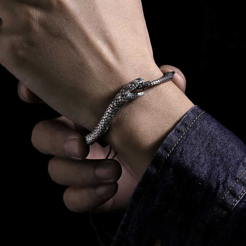 Buddhist Blessing Sterling Silver Snake Shape Texture Year Of The Snake Blessing Bracelet
