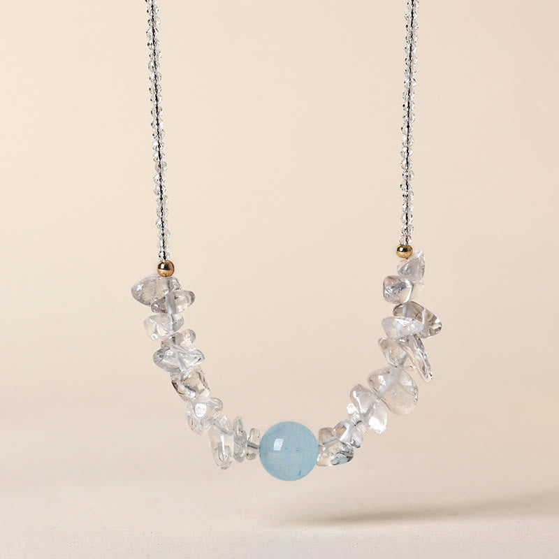 Buddhist Blessing Irregular White Crystal Aquamarine Bead Healing Necklace Pendant