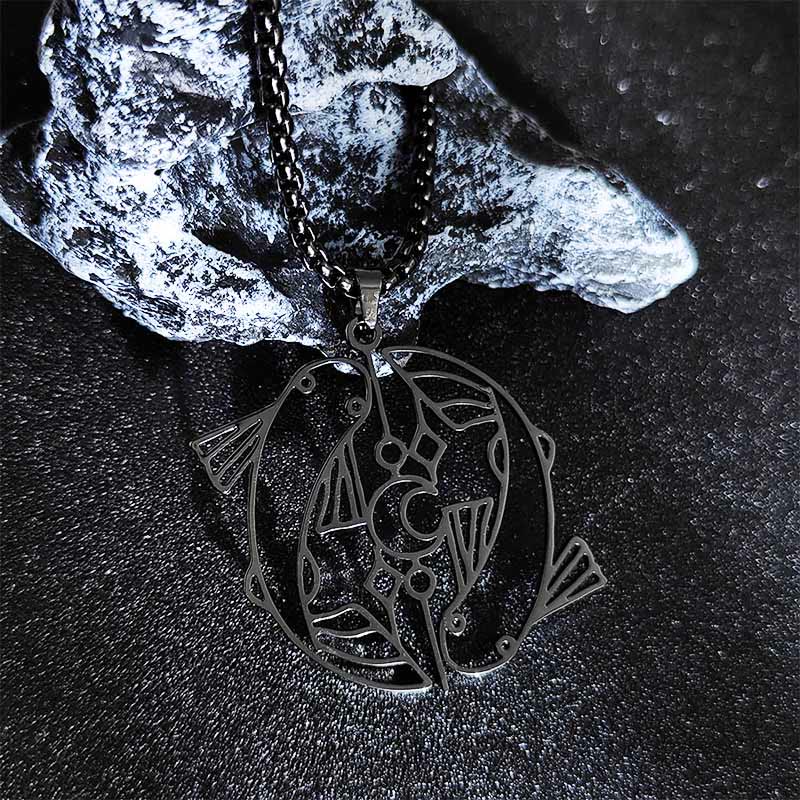 Buddhist Blessing Vintage Koi Fish Hollow Design Stainless Steel Luck Necklace Pendant