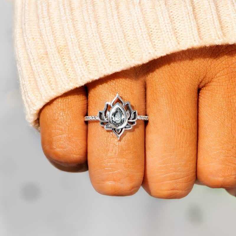 Buddhist Blessing 925 Sterling Silver Lotus Zircon Blessing Protection Ring