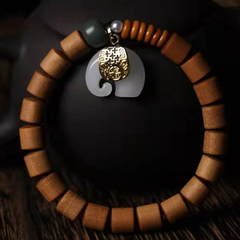 Buddha Stones Sandalwood Jade Elephant Protection Bracelet