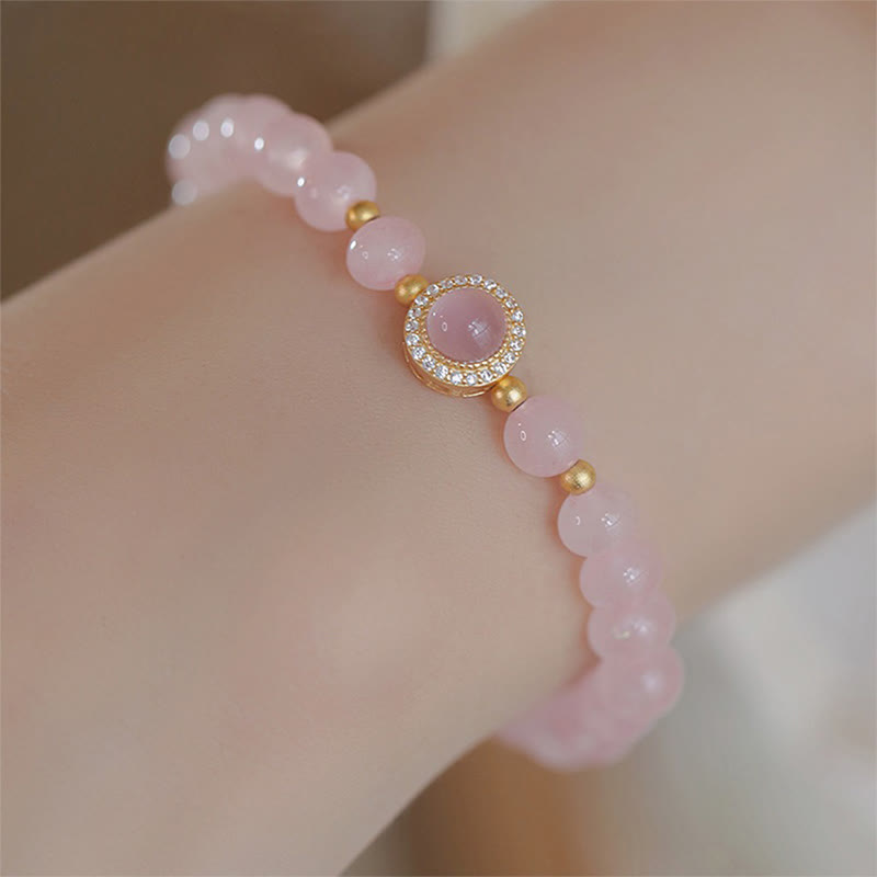 Buddhist Blessing Pink Crystal Pearl Warmth Bracelet