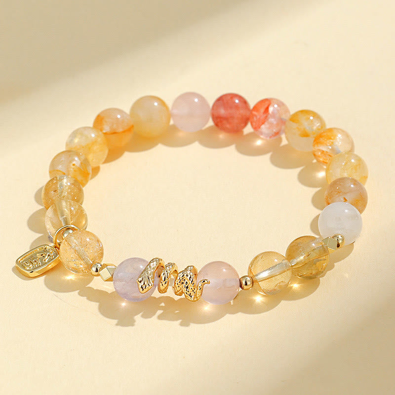 Buddhist Blessing Various Crystal Pink Crystal Amethyst Year Of The Snake Lucky Bracelet