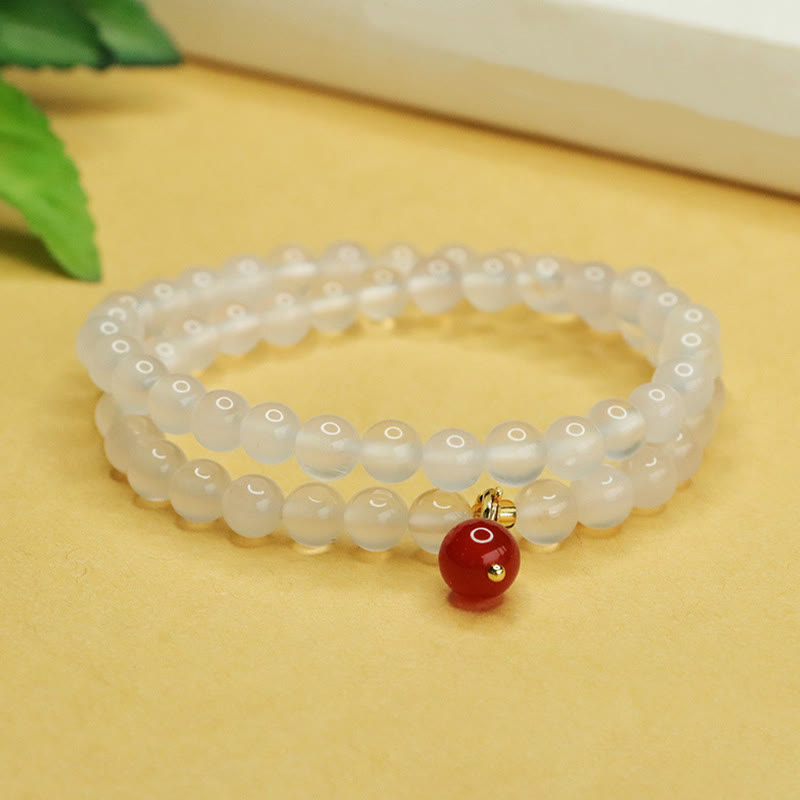 Buddhist Blessing Natural Chalcedony Red Agate Bead Double Layer Harmony Positive Bracelet