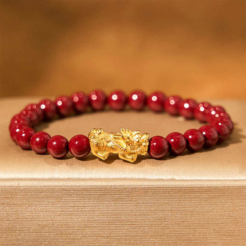 Buddhist Blessing Natural Cinnabar Beads Pixiu Blessing Bracelet
