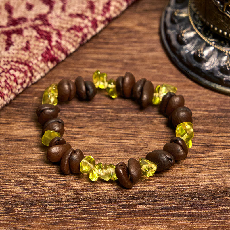 Buddhist Blessing Handmade Natural Coffee Beans Amethyst Citrine Amazonite Irregular Crystal Bracelet