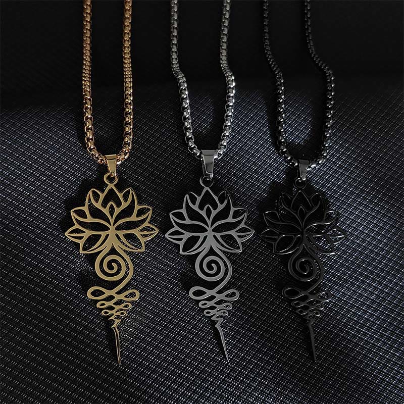Buddhist Blessing Lotus Unalome Chakra Symbol Design Stainless Steel Enlightenment Necklace Pendant