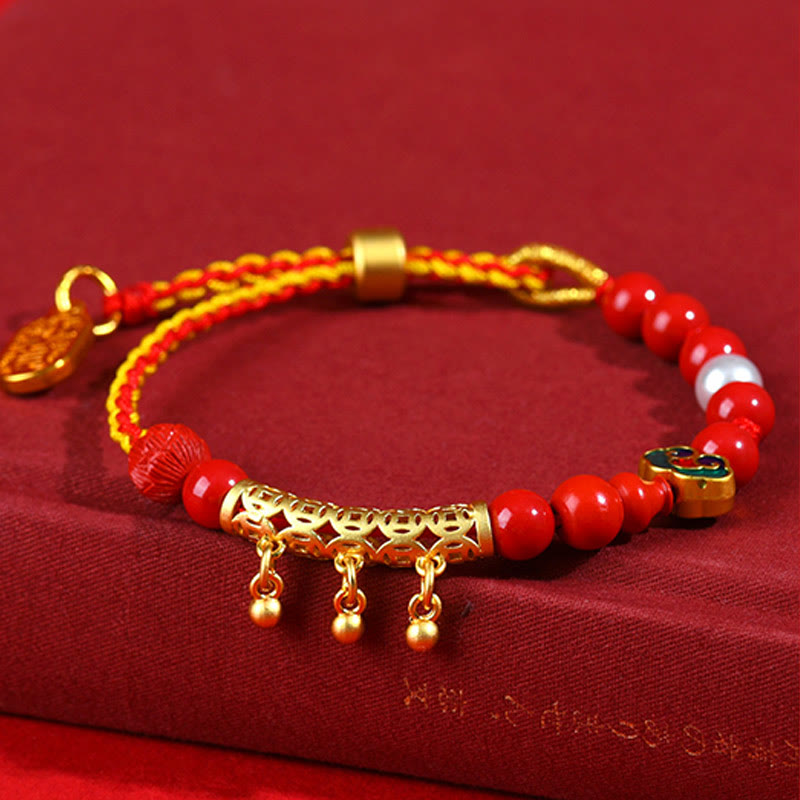 Buddhist Blessing Cinnabar Red String Bell Ruyi Brand Calm Bracelet