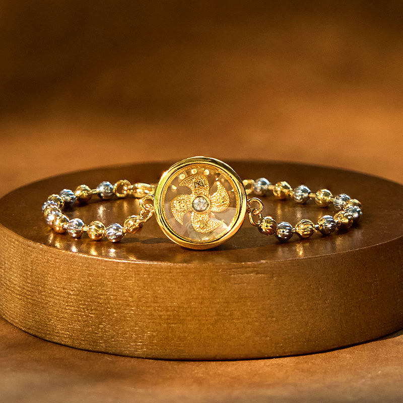 Buddhist Blessing Feng Sheng Shui Qi Copper Brass Rotatable Windmill Bead Protection Braided Bracelet