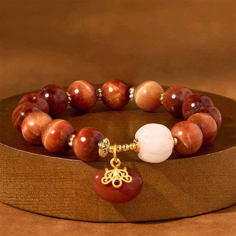 Buddhist Blessing Natural Red Tiger Eye Pumpkin Calm Bracelet
