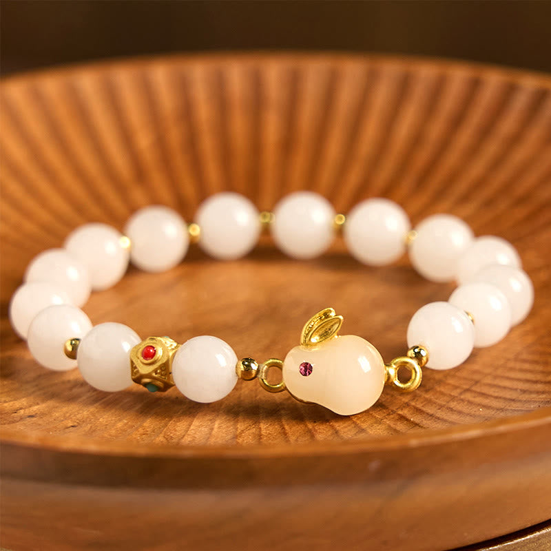 Buddhist Blessing Golden Silk Jade Cute Rabbit Luck Bracelet