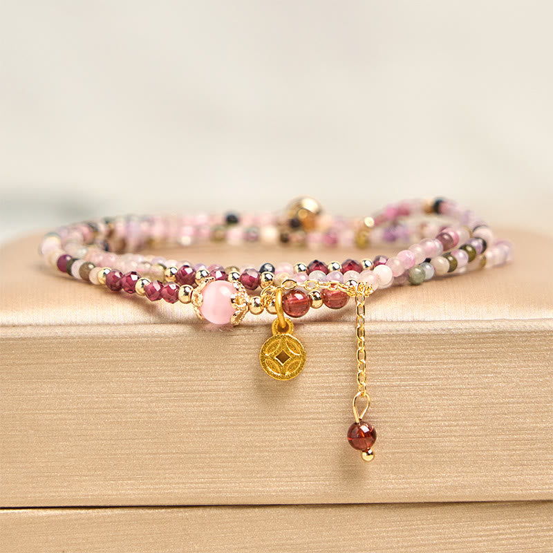 Buddhist Blessing 2.5 mm Irregular Beads Colored Tourmaline Coin Wisdom Bracelet