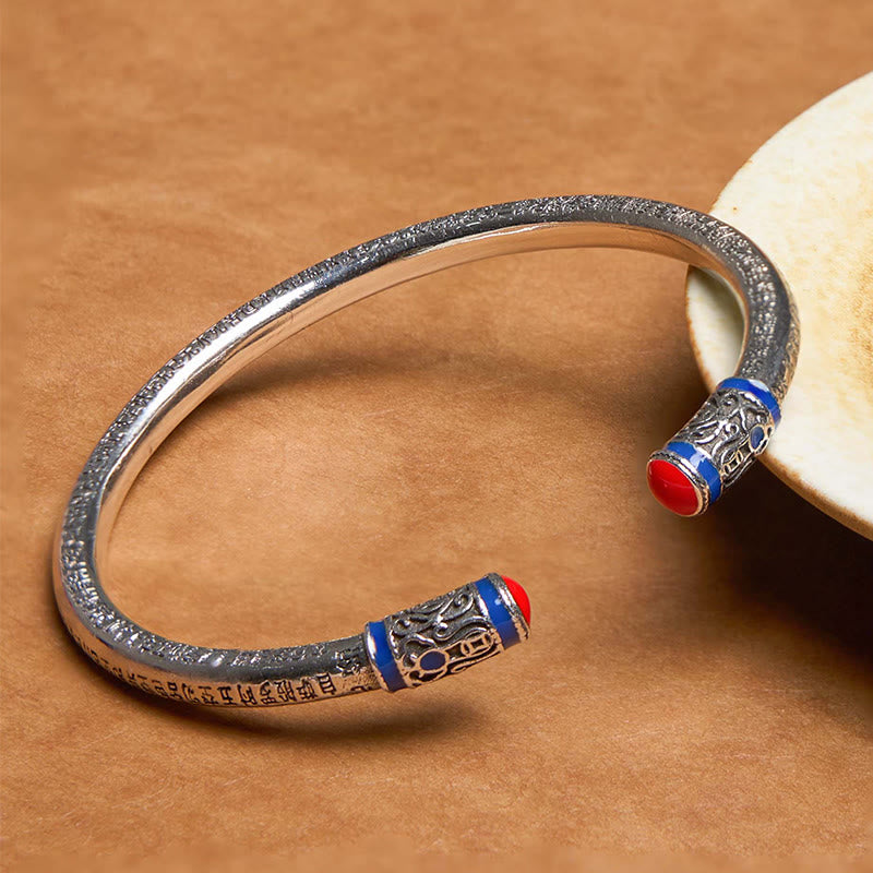 Buddhist Blessing Heart Sutra Carved Copper Coins Healing Bracelet Bangle