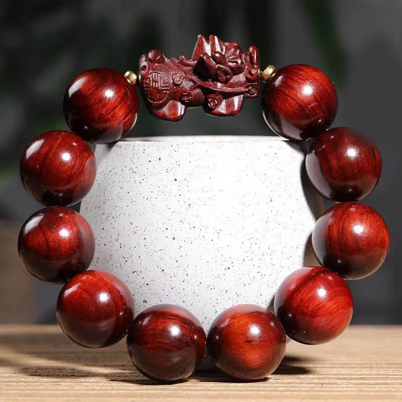 Buddhist Blessing Small Leaf Red Sandalwood PiXiu Protection Bracelet