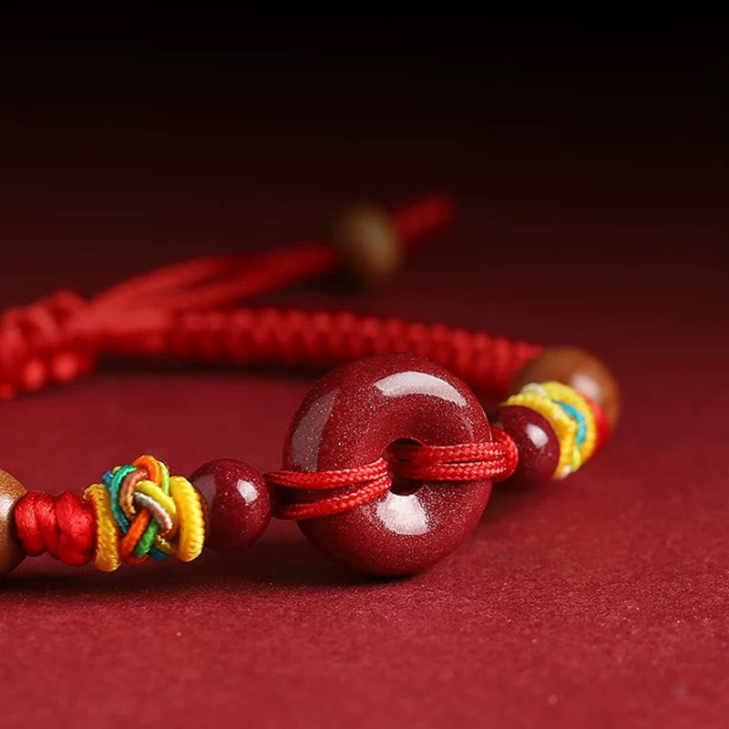 Buddhist Blessing Red String Peach Wood Peace Buckle Cinnabar Protection Adult Kid Bracelet