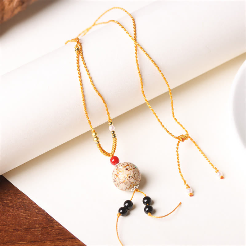 Buddhist Blessing Ebony Wood Venus Aurora Bead Lacquer Craft Peace Necklace Pendant