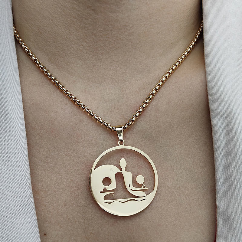 Buddhist Blessing Yin Yang Buddha Figure Hollow Design Stainless Steel Balance Necklace Pendant
