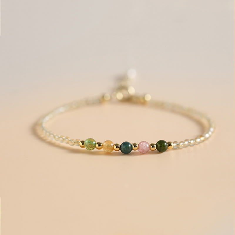 Buddhist Blessing 2.5mm Ultra-thin Citrine Tourmaline 14K Gold Filled Copper Beads Prosperity Bracelet